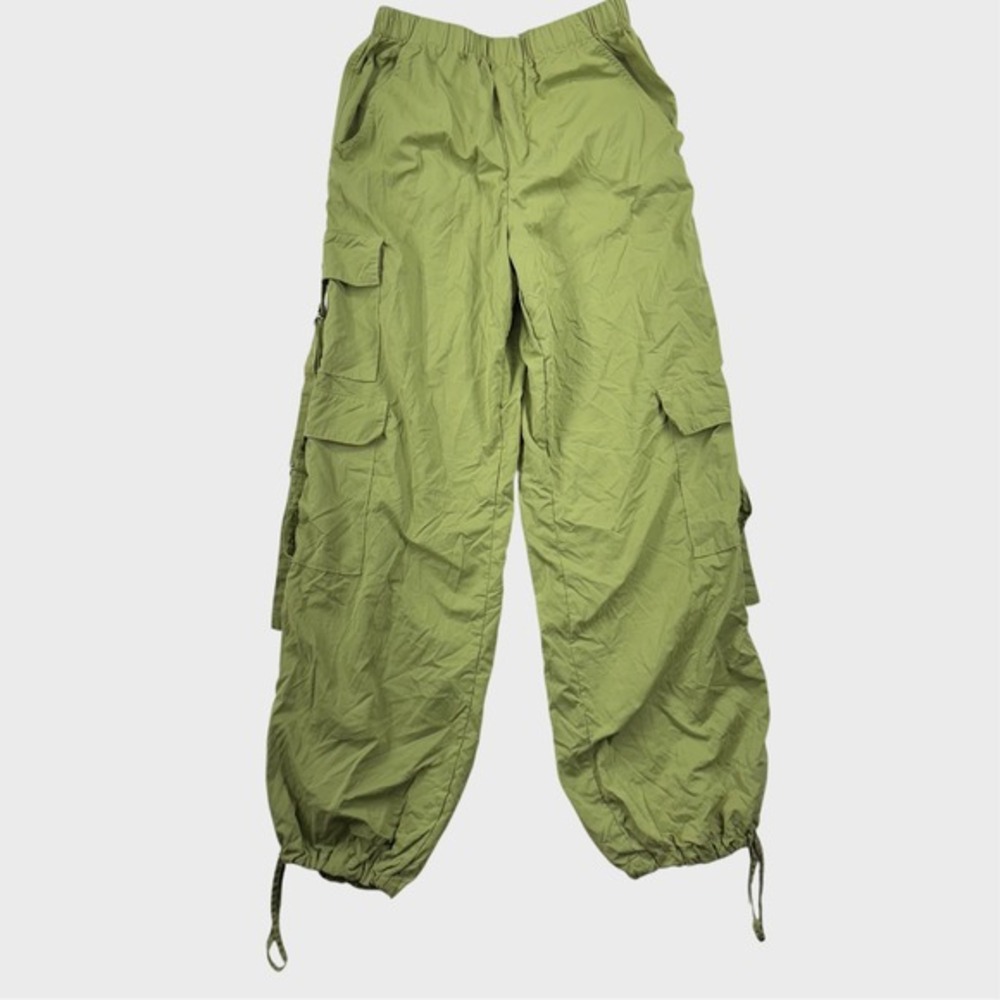 Women's XS Junior Chartreuse Green Parachute Cargo Pants Cyberpunk Tech Wear